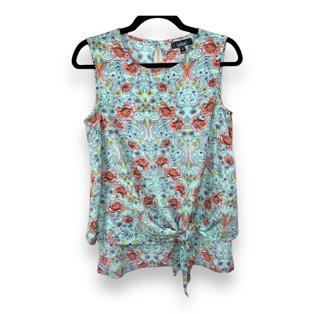 Small Rachel Roy Sleeveless Floral Blouse Stretch Retro Colorful Mint